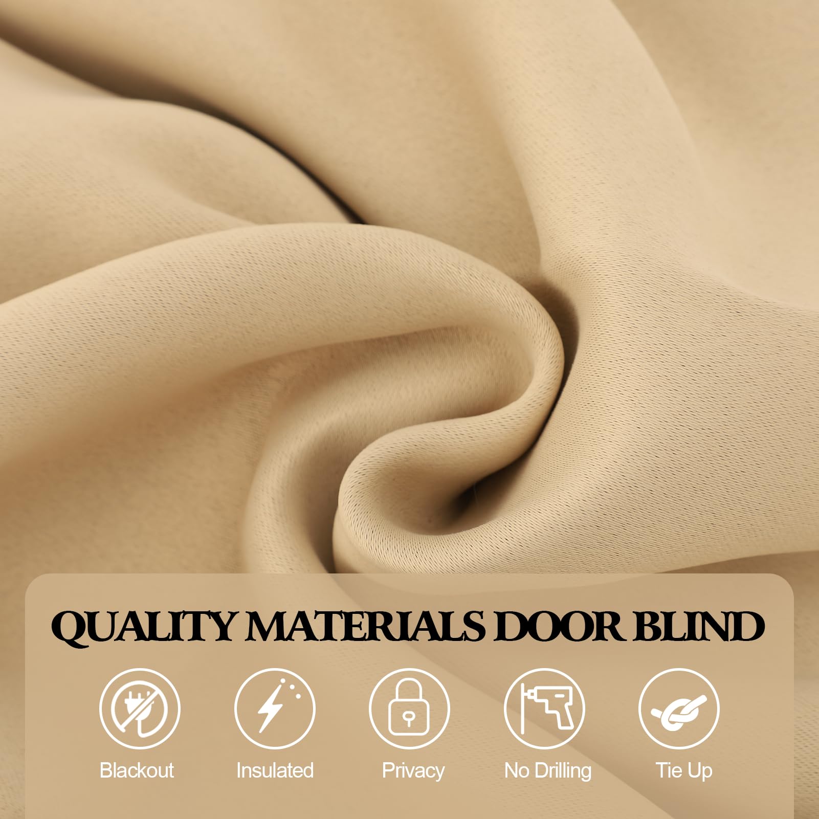Gugxiom 66 x 173 cm Front Tür Vorhang,Französisch Tür Jalousien mit Bandage,Front Türs Seitenlicht Vorhang für Küche Wohnzimmer Bad (Beige)