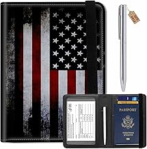 Passport Wallets and Vaccine Card Holder Combo,RFID Blocking Leather Passport Holder Cover Case with CDC Vaccination Card Slot,Travel Documents Organizer Protector+Metal Pen, American Flag