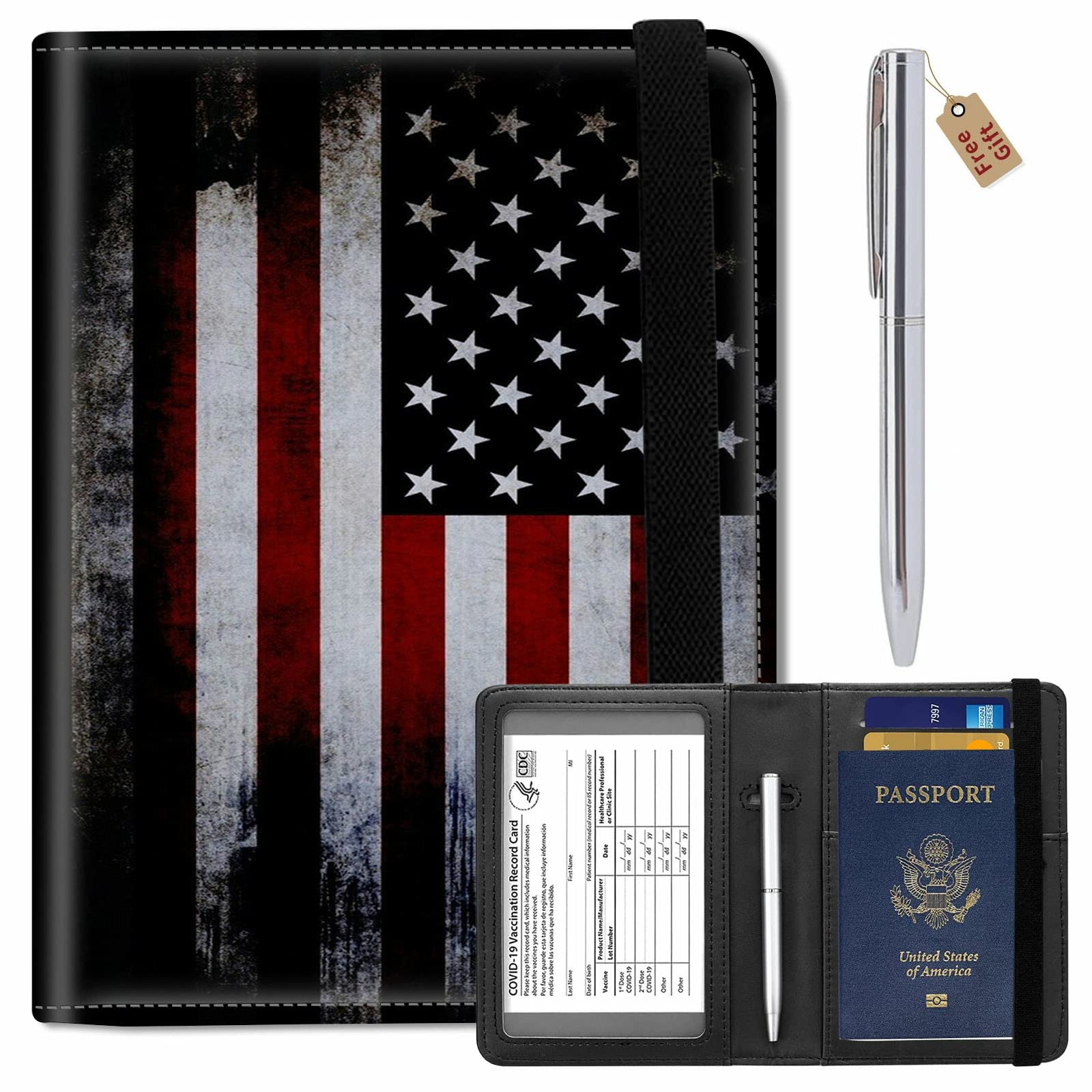 Passport Wallets and Vaccine Card Holder Combo,RFID Blocking Leather Passport Holder Cover Case with CDC Vaccination Card Slot,Travel Documents