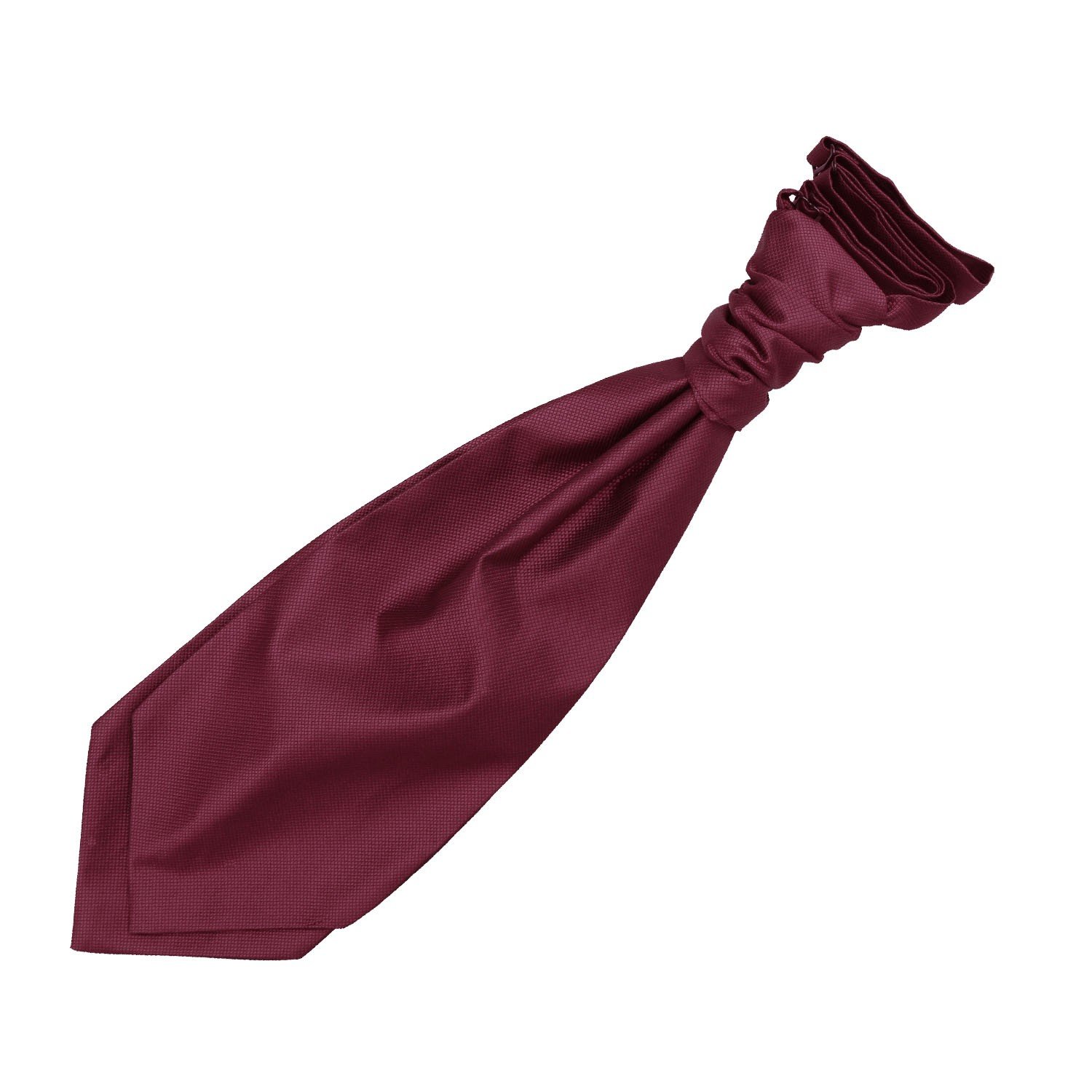DQT Mens Solid Check Pre-Tied Scrunchie Cravat – Wedding Formal Ruche Ascot Cravat - Burgundy