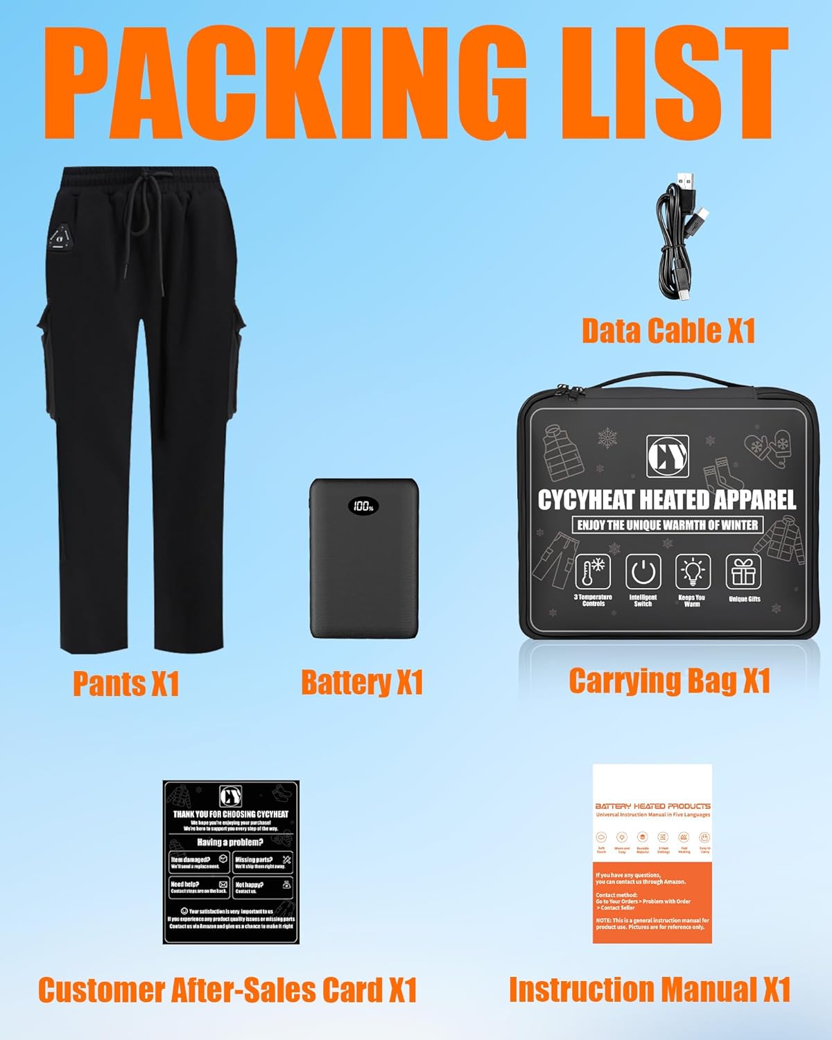 Heated Pants for Men and Women, 4 IN1 Control Switch Cargo Baggy Heating Sweatpants, 7.4V 10000mAh Battery Pack - Image 7