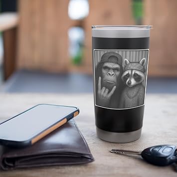 Rock, Rock Music, Rocker, Bigfoot & Raccon, Rock On Hand Stainless Steel Insulated Tumbler