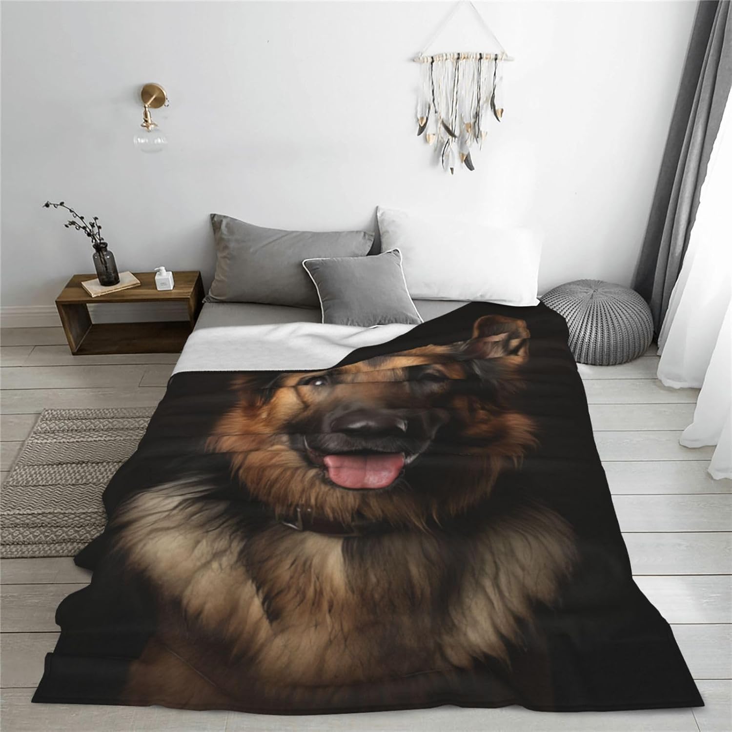 German Shepherd Plush Blanket for Boys & Girls, Super Soft Dog Lovers Gift, Animal Theme Pet Blanket for Bed & Sofa, Valentine's Day Decor, 60x50 inch - Image 4