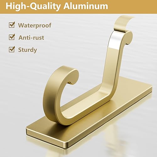 Miniatura 3 de Ganchos de pared autoadhesivos dorados para abrigos, gancho doble de acero inoxidable resistente para ropa, toallas, llaves, bolso, mochila, bolsa,