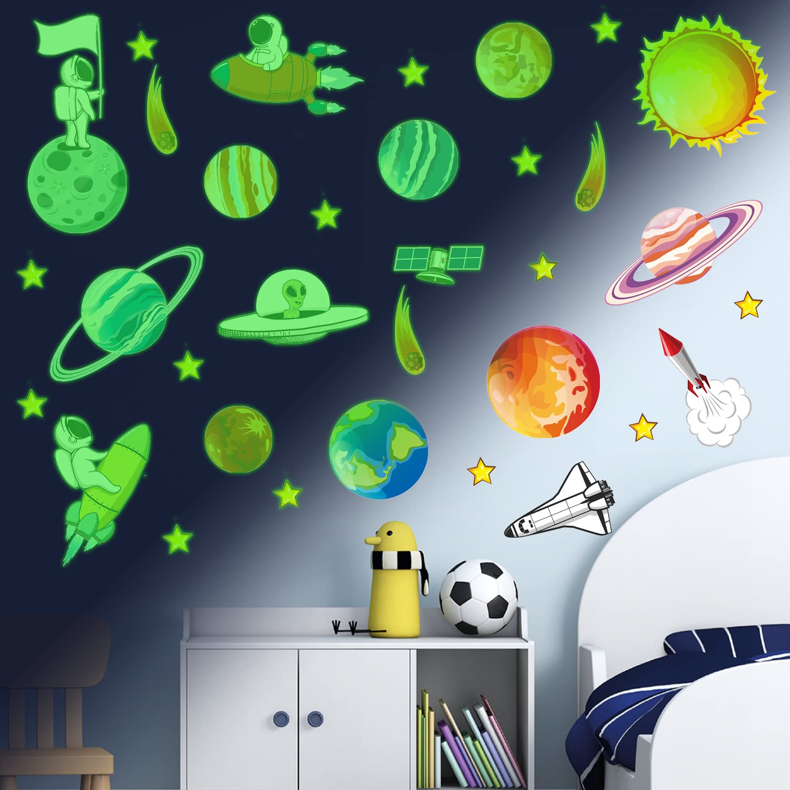 Adesivi Fluorescenti Stelle E Pianeti Per Camera Bambini - Decorazione Spaziale Luminosa Per Soffitto E Pareti - Foto 13