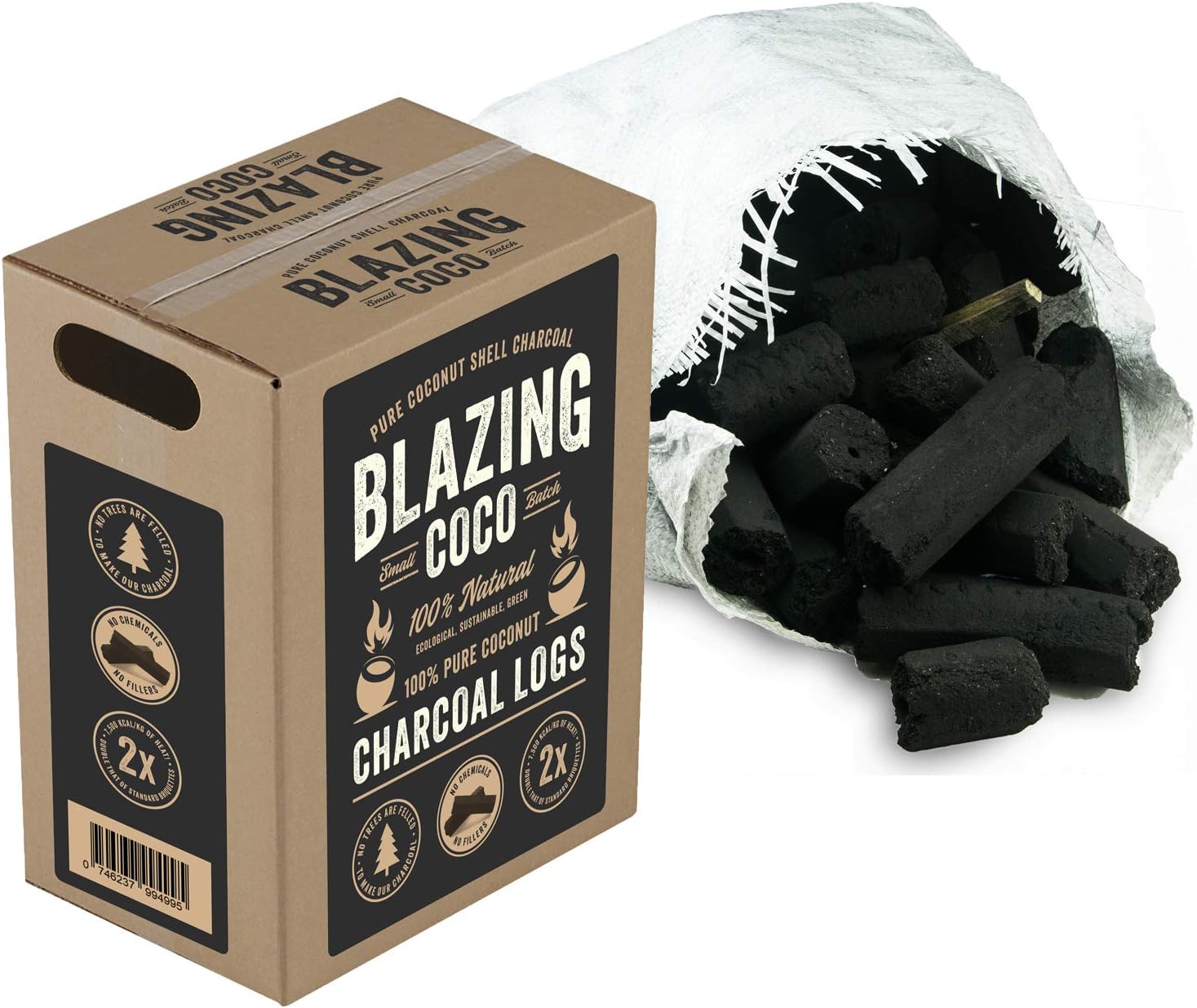 Blazing Coco Premium 20 Pound Coconut Shell Charcoal Logs - All Natural High End Grilling : Patio, Lawn & Garden