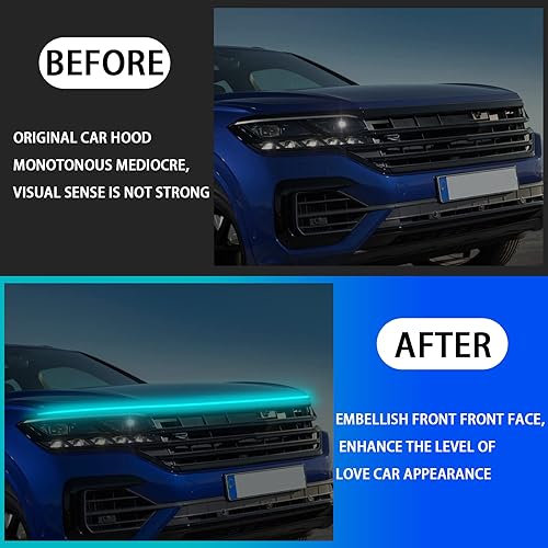 Miniatura 5 de Tira de luces LED para capó de automóvil, luces exteriores para capó de automóvil, 71 pulgadas, accesorios universales para automóvil, guía de capó