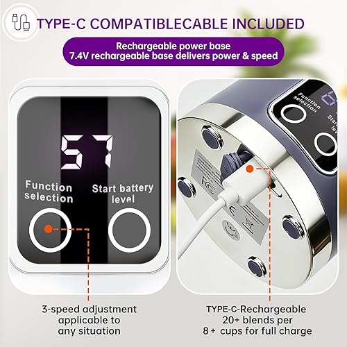 Miniatura 5 de Batidora portátil inalámbrica para batidos y licuados, 12 cuchillas recargable por USB, pequeña licuadora personal de 16 onzas para hielo y frutas