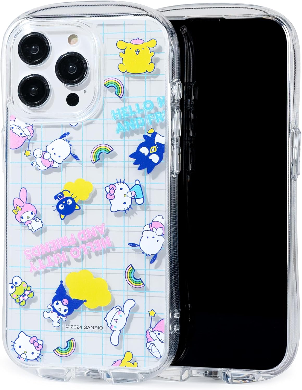 iFace Hello Kitty and Friends Clear Compatible with iPhone 15 Pro Max Case [Look in] Drop Tested Hybrid Cell Phone Grip Cover – Over The Rainbow