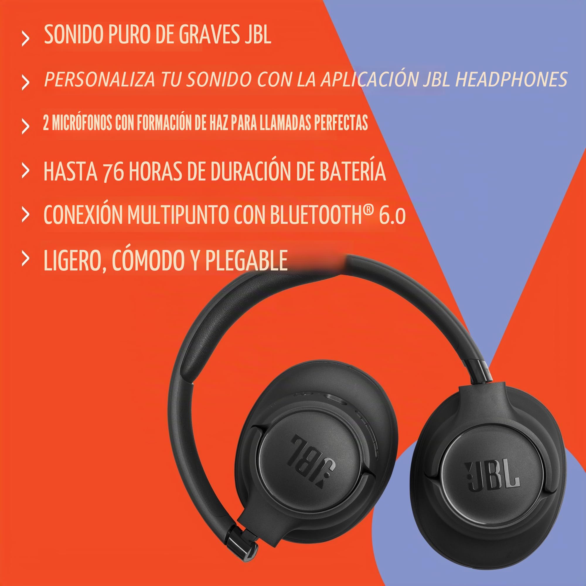 JBL Tune 730BT, Auriculares Circumaurales Inalámbricos con Bluetooth, Beige