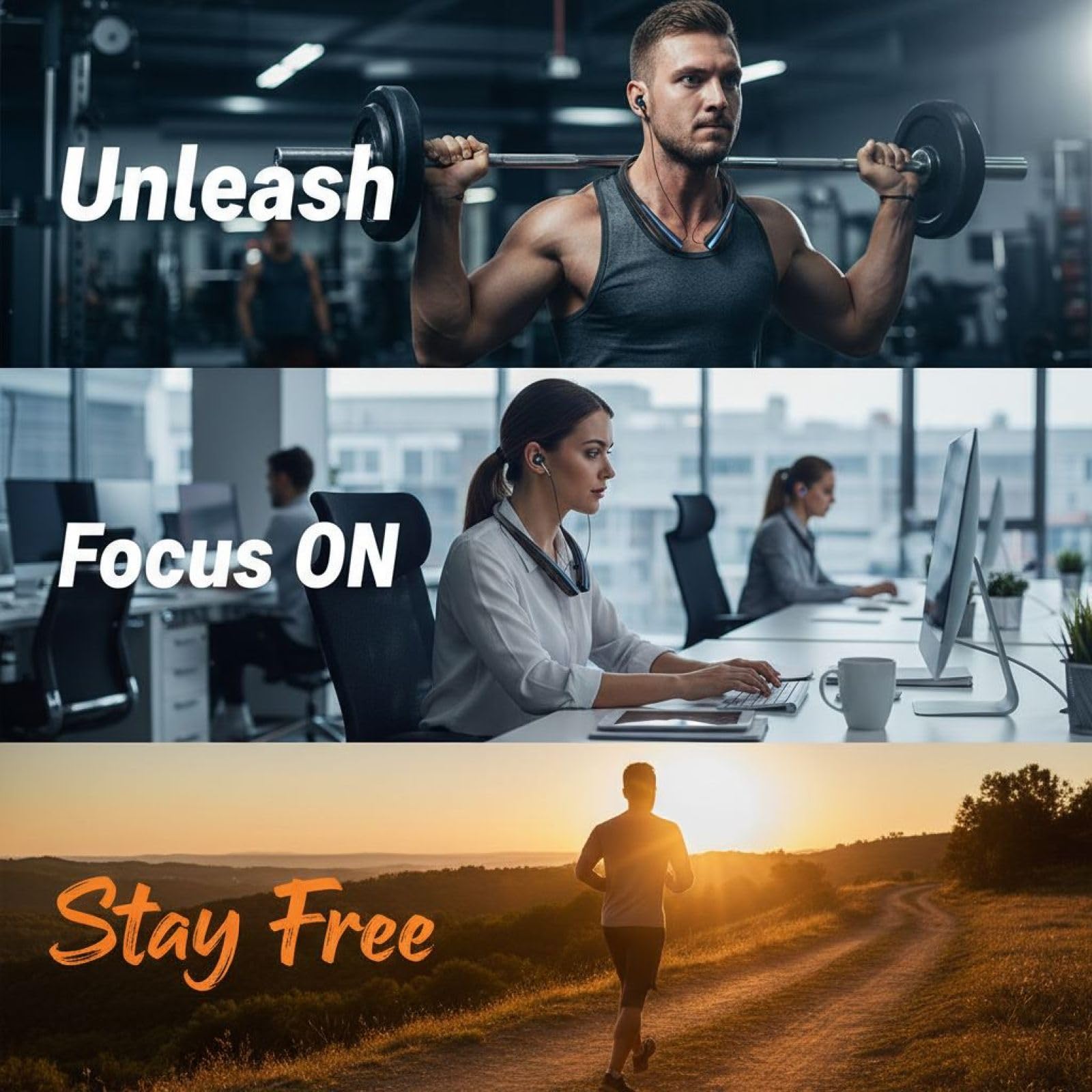Cuffie wireless HX-801 con archetto da collo, auricolari wireless per sport, cuffie Bluetooth con batteria a lunga durata, design a prova di sudore per allenamenti, auricolari in-ear con allarme