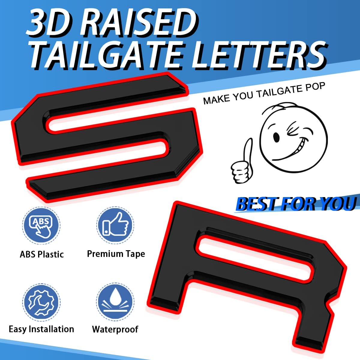 Tailgate Insert Letters Compatible for 2022 2023 Santa Cruz 3M Adhesive & 3D Raised Tailgate Decal Letters (Gloss Black with Red Outline) image 2