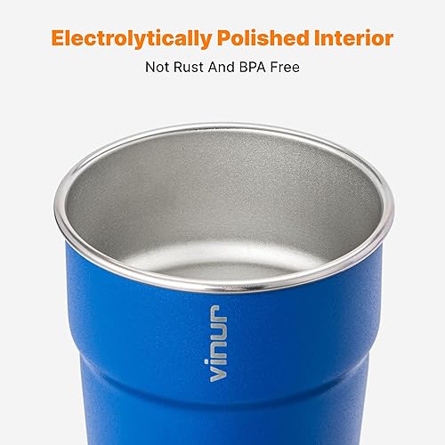 Miniatura 4 de VINUR Vasos Tumbler de Acero Inoxidable de 8 oz, Vasos de Metal Apilables para Beber para Viajes, Campamento, Exteriores, Paquete de 4 (Azul
