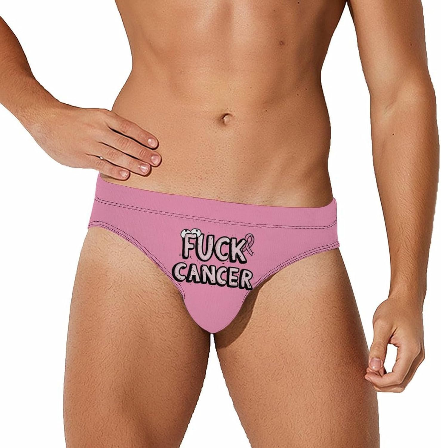 Fuck Cancer Breast Ribbon Men's Swimsuit Brief Sexy Bikini Briefs Retro Printed Swimwear Quick Dry Swimming Trunks 3X-Large