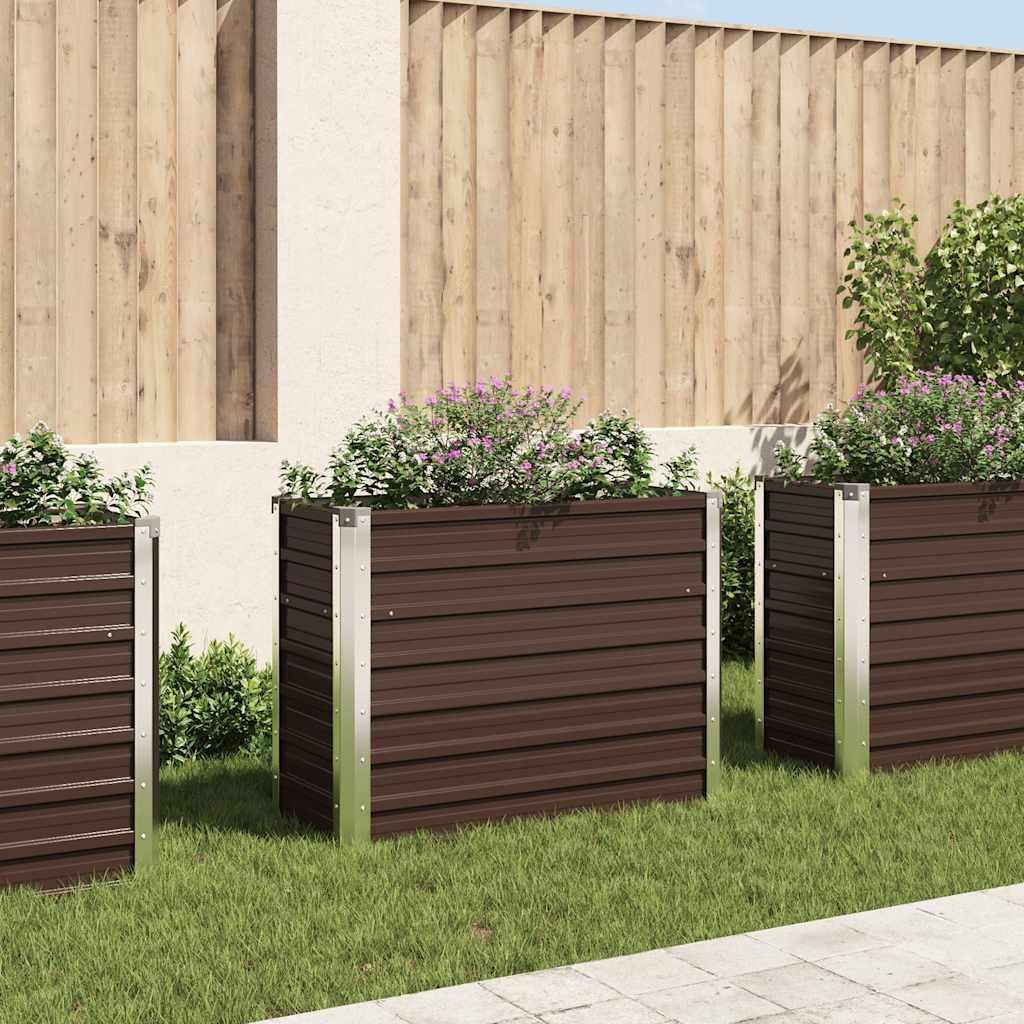 vidaXL Raised Planter, Flower Box, Planter, Garden, Plant, Terrace, Vegetable Box, galvanised Steel, 100 x 40 x 77 cm, Brown
