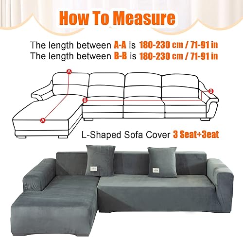 Miniatura 4 de MIFXIN Fundas para Sofá Seccional de 2 Piezas de Terciopelo Elástico en Forma de L, Fundas Deslizables Elásticas para Sofá Seccional en Forma de L,