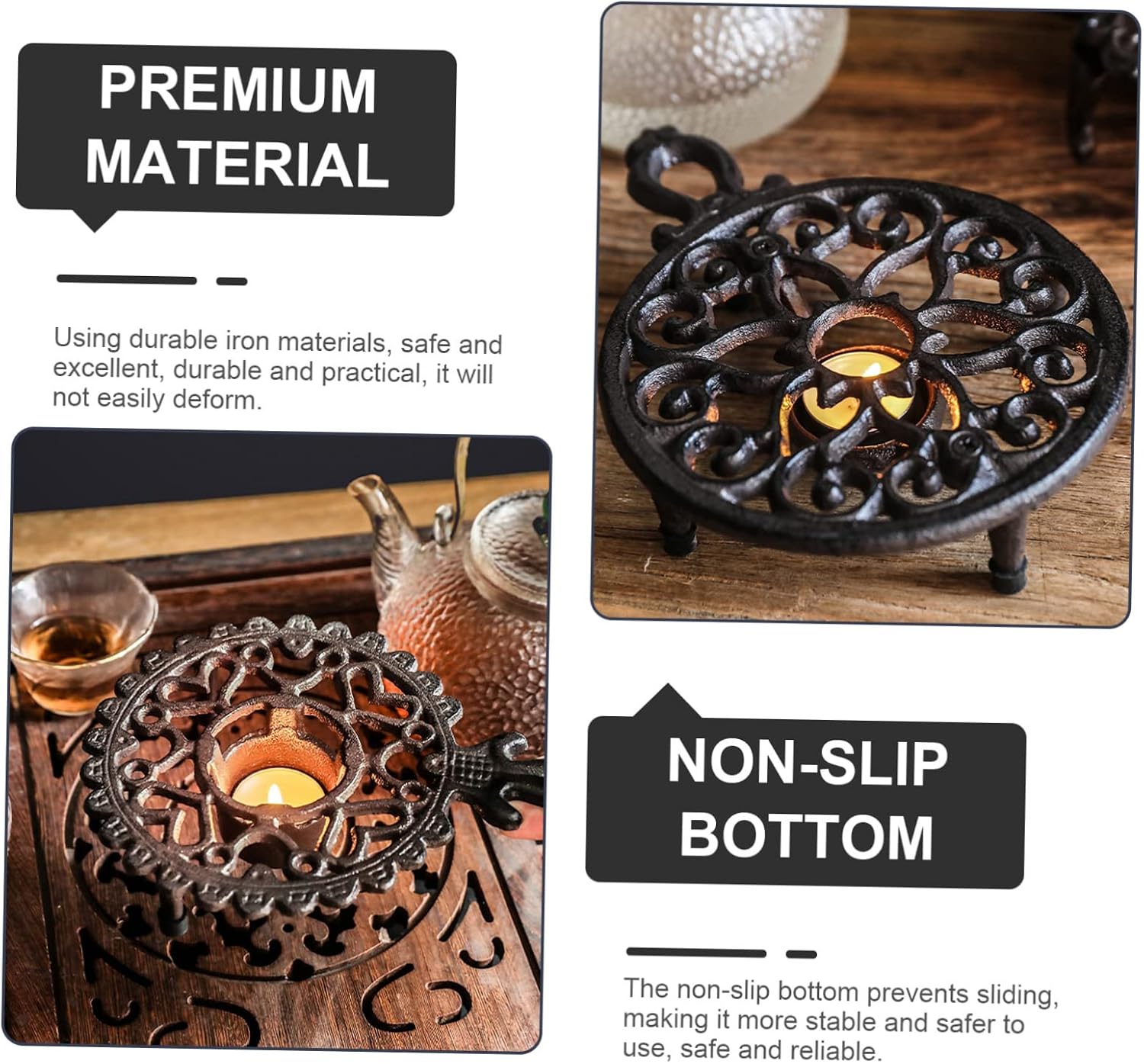 SHOWERORO Tea Teapot Warmer Base Elegant Household Teapot Heater Vintage Cast Iron Design for Efficient Tea Heating and Daily Use