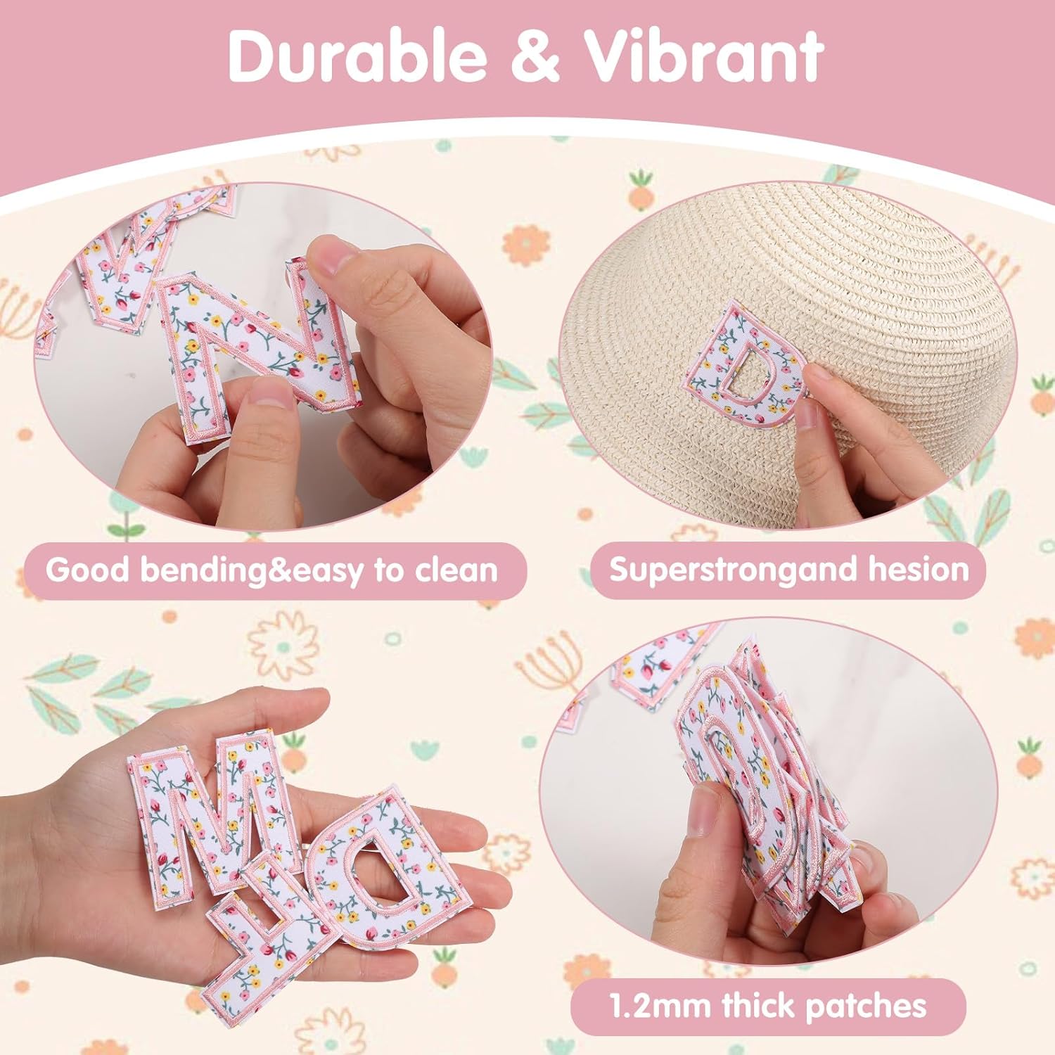 26pcs Iron on Letters for Clothing, A-Z Flower Embroidery Alphabet Applique, Cute Fabric Letters Patches for Shirts Jackets Hats Jeans Shoes Bags, Pink - Image 8