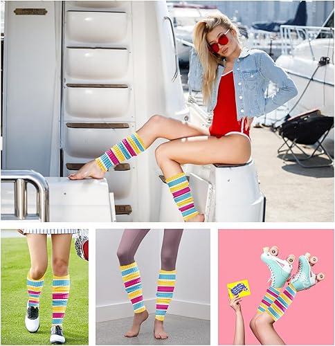 Miniatura 4 de V28 calentadores de piernas acanalados para mujer, estilo años 80, para fiestas deportivas