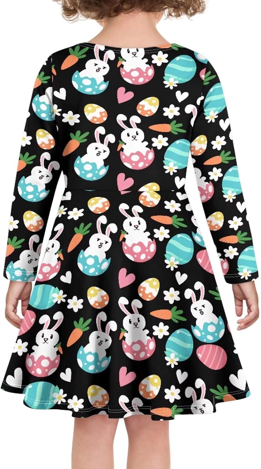 Showudesigns Girls Dresses 3-16 Years Long Sleeve Dress Twirly Stretch A-Line Dress