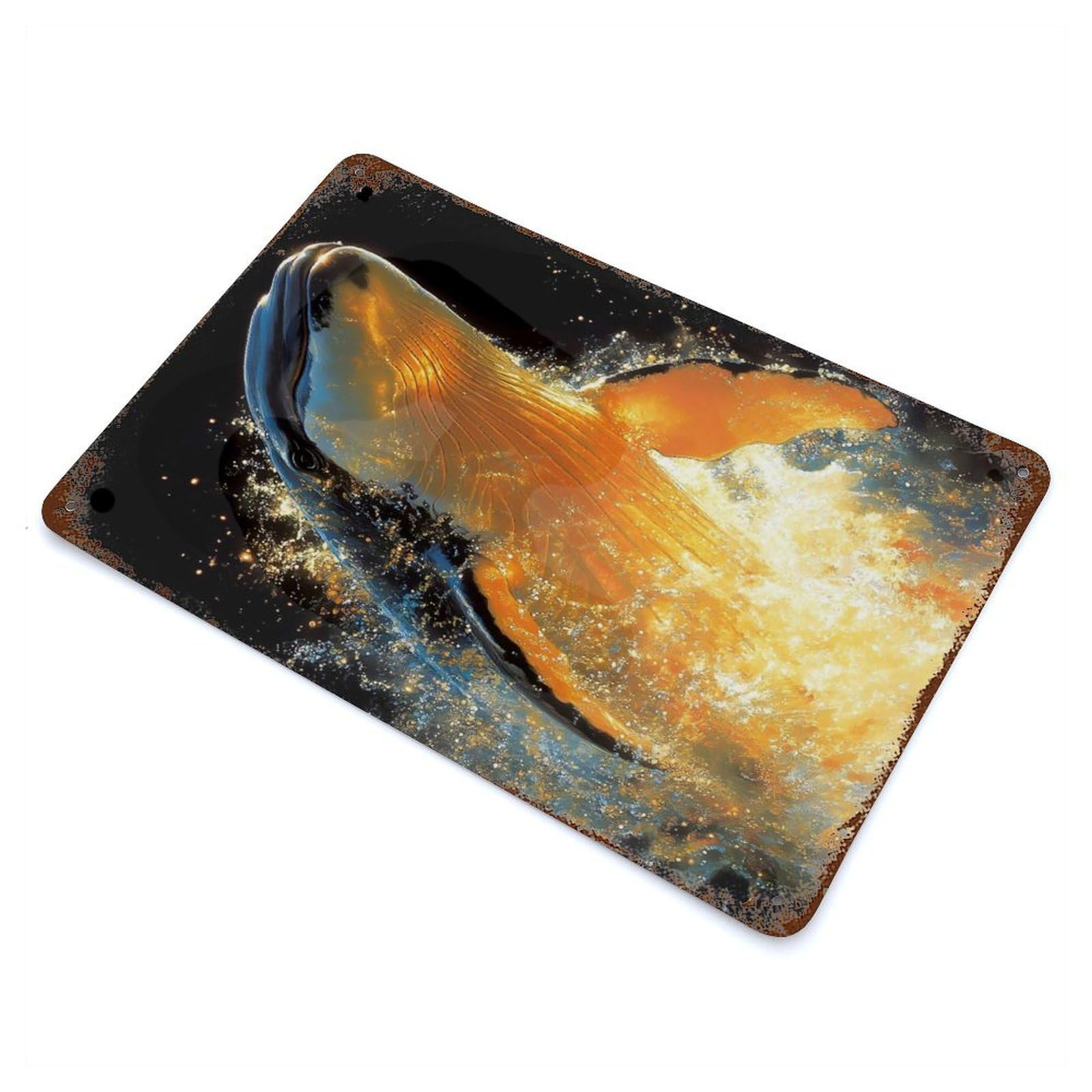Golden Whale Leap Animal Rust Effect Tin Sign 11.8"x7.9", Farmhouse Wall Decor for Farmhouse, Kitchen And Entryway Decor
