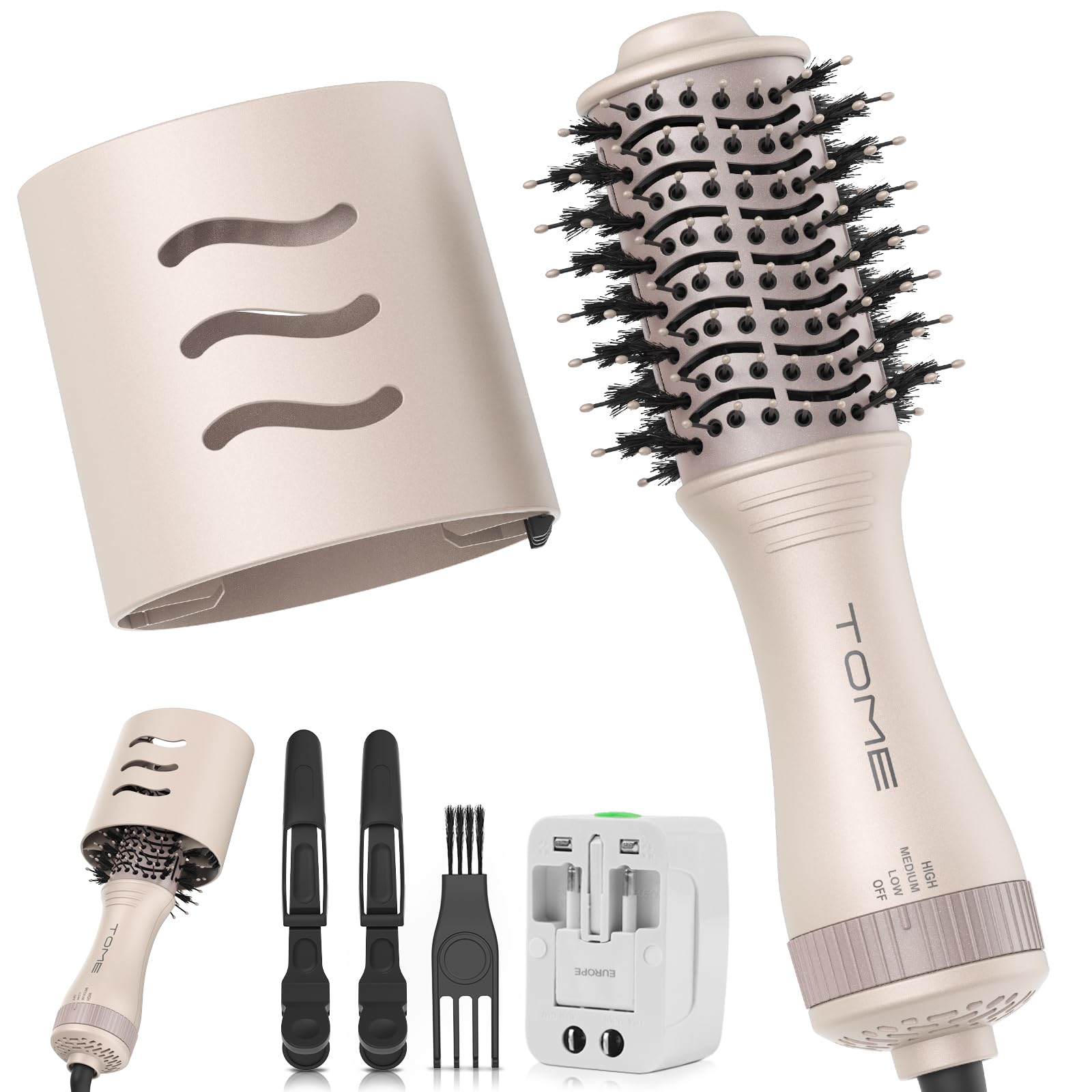 Photo 1 of Blow Dryer Brush, Hair Dryer Brush in One, 600W Oval Hot Air Volumizer & Straightener, Anti-Frizz Blowout Styling Brush, Dual Voltage 120–240V Travel (2 Inch) Pink