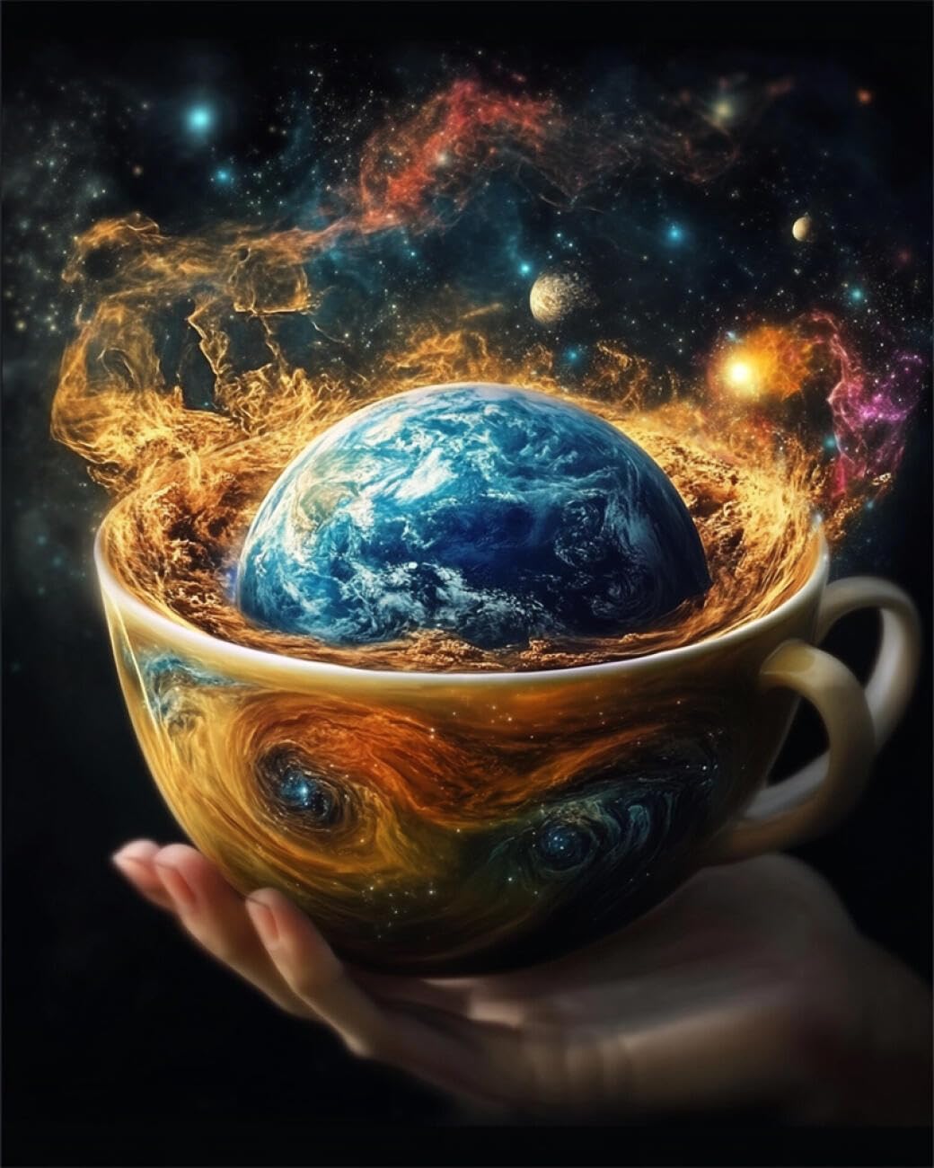 RKFLGEW DIY Embroidery Set Cups and Planets 30x40cm