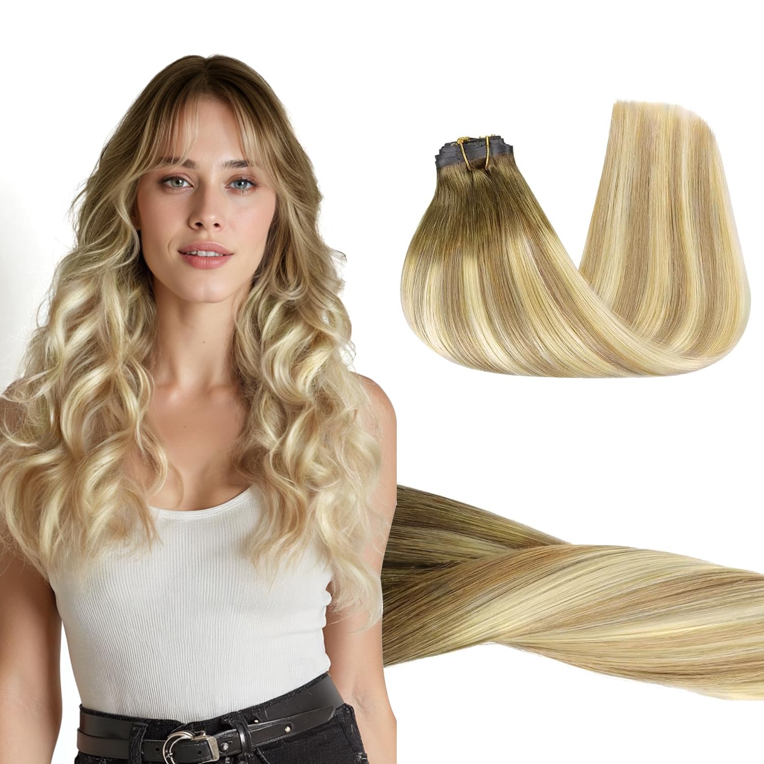 GOO GOO Clip-in Hair Extensions (18in, 110g, 7Pcs) Real Human Hair