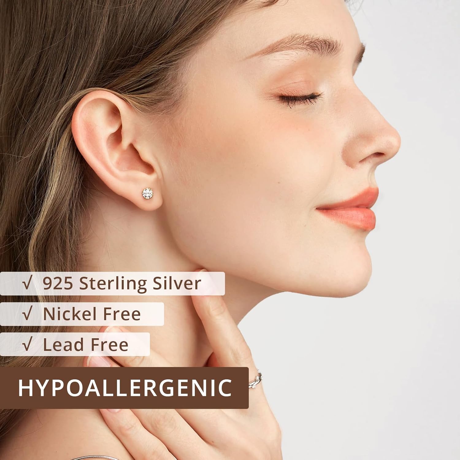 Moissanite Stud Earrings for Women, Hypoallergenic White Gold/14K Gold Plated 925 Sterling Silver Flat Back Studs D Color VVS1 Round Cut Cartilage Helix Piercing Anniversary Jewelry Gifts - Image 3