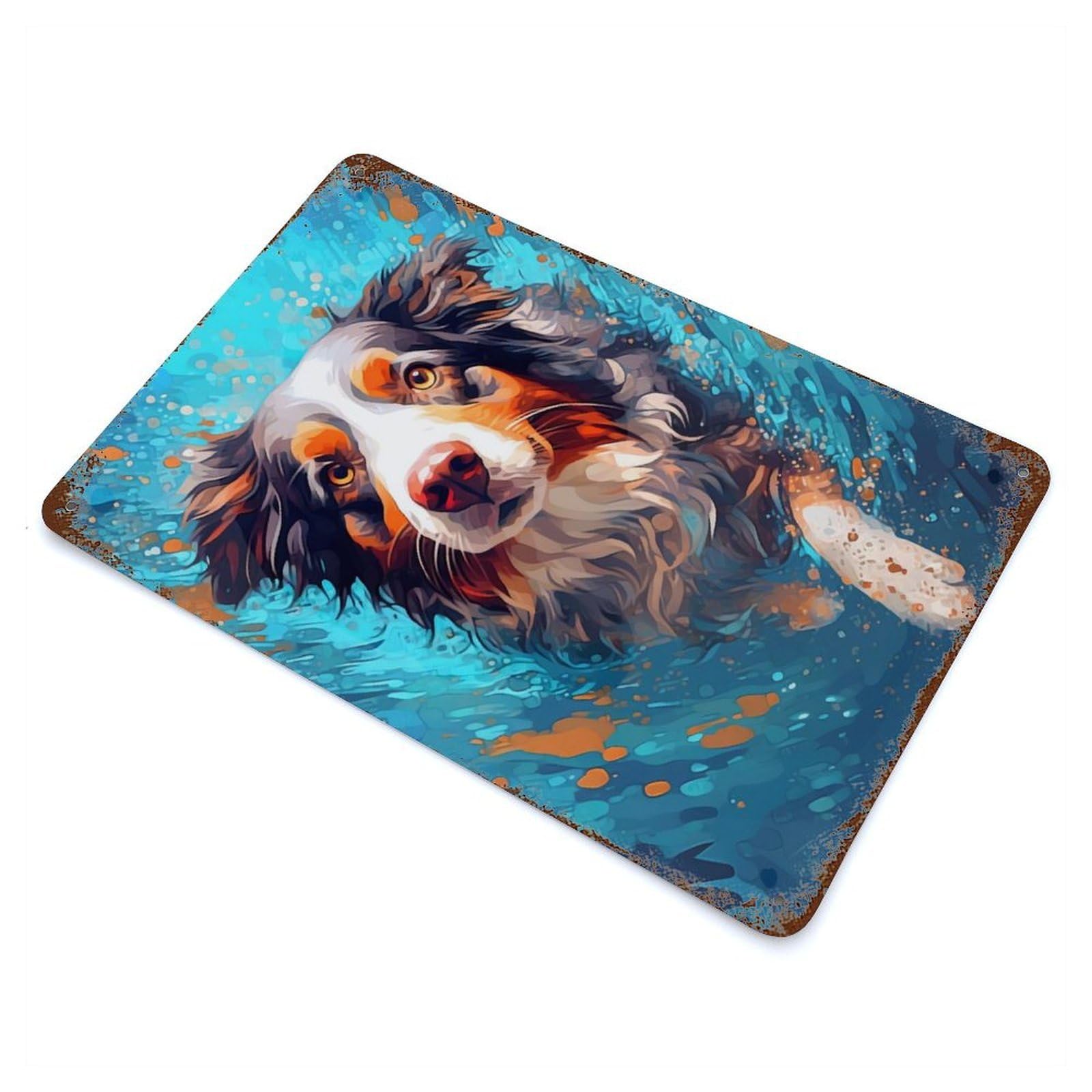 Underwater Shepard Aged Metal Wall Plaque 11.8"x7.9", Industrial Home Decor for Pub, Kitchen And Man Cave Decor