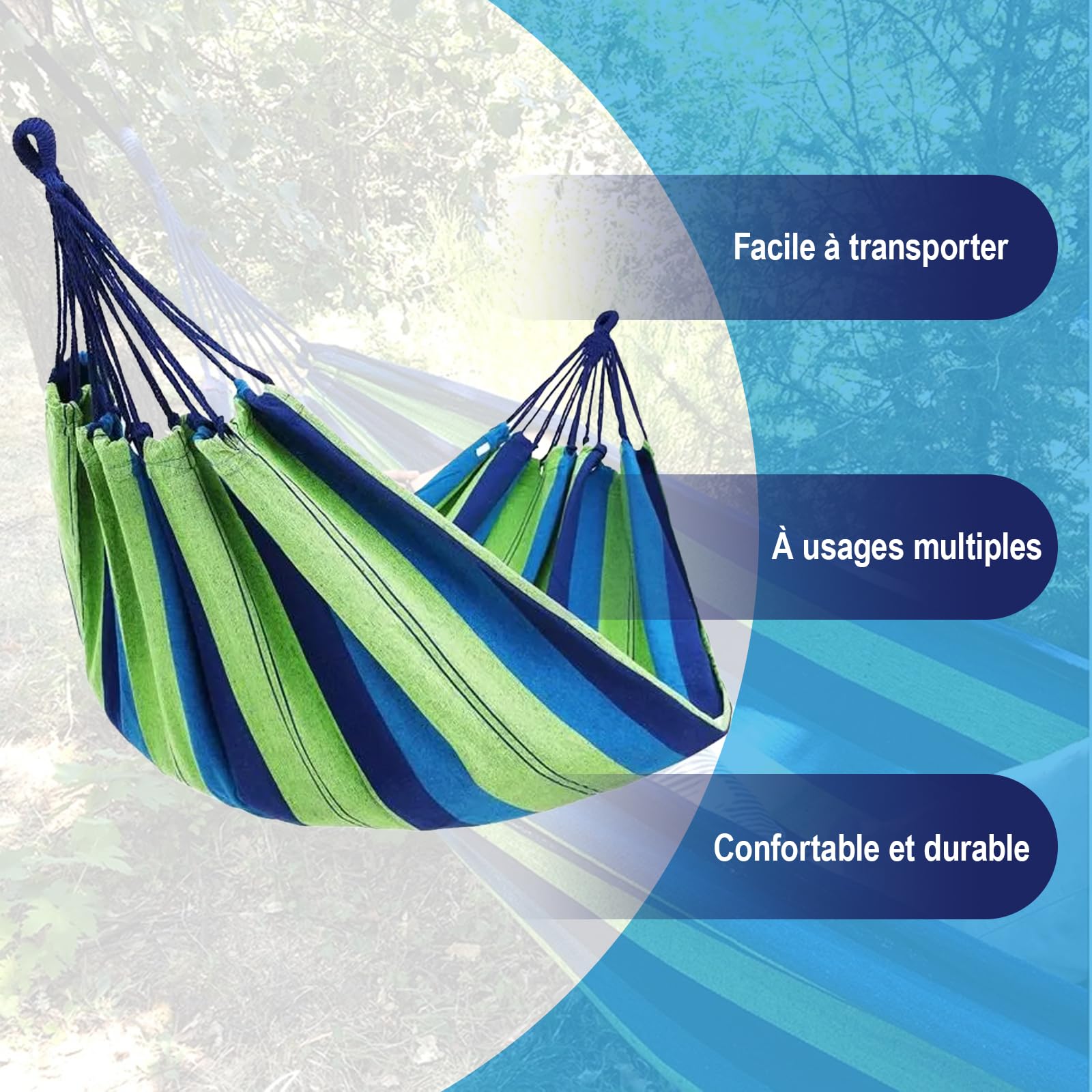 Hamac Exterieur en Toile 185x80 cm, léger et Pliable avec Sac de Transport, Parfait pour Camping, Jardin, Balcon, terrasse, Plage et Voyage