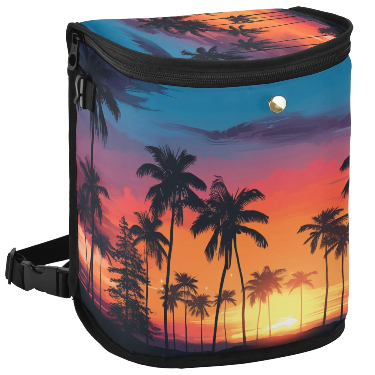 Sunset Palm Tree Car Trash Can Car Garbage Bag with Lid Hanging Waterproof Leak Proof Vehicle Storage Bin