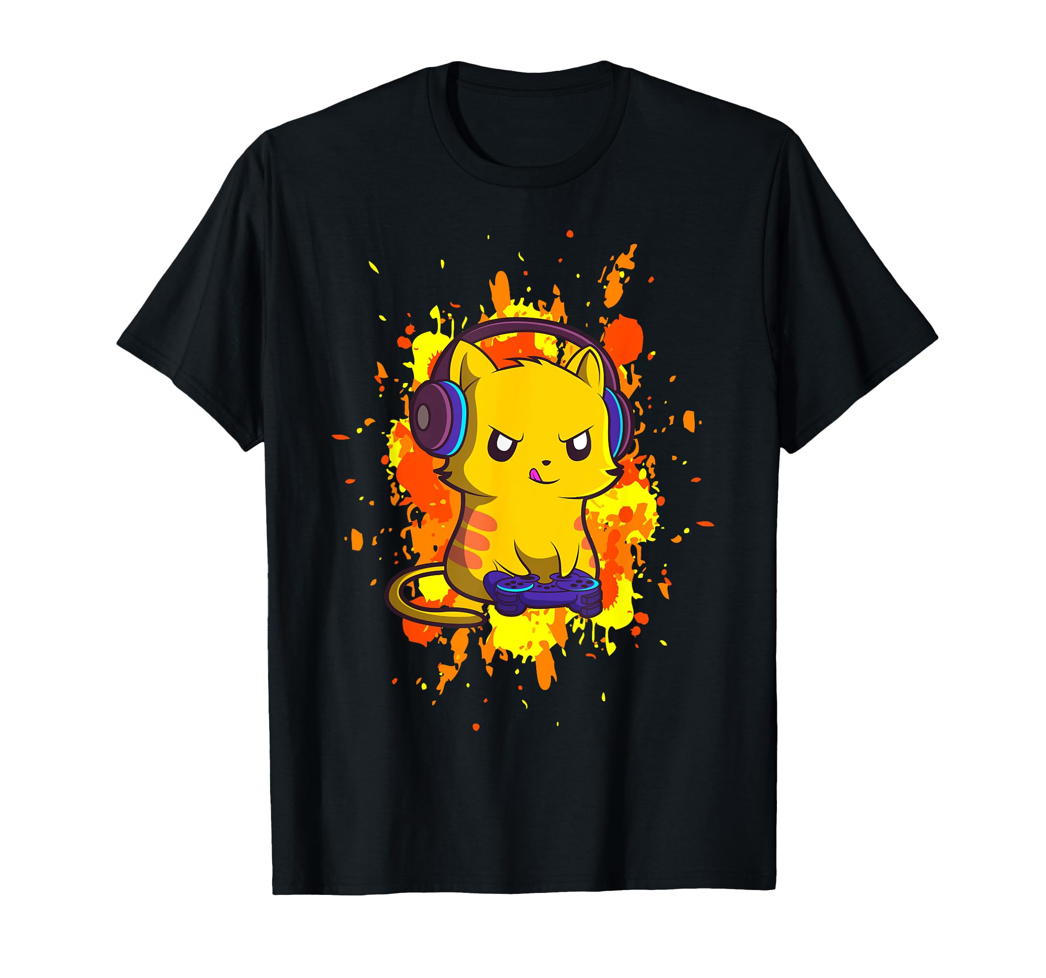Gaming Cat - Cyber Gamer PC Nerdy Kitty Kitten Headphones T-Shirt