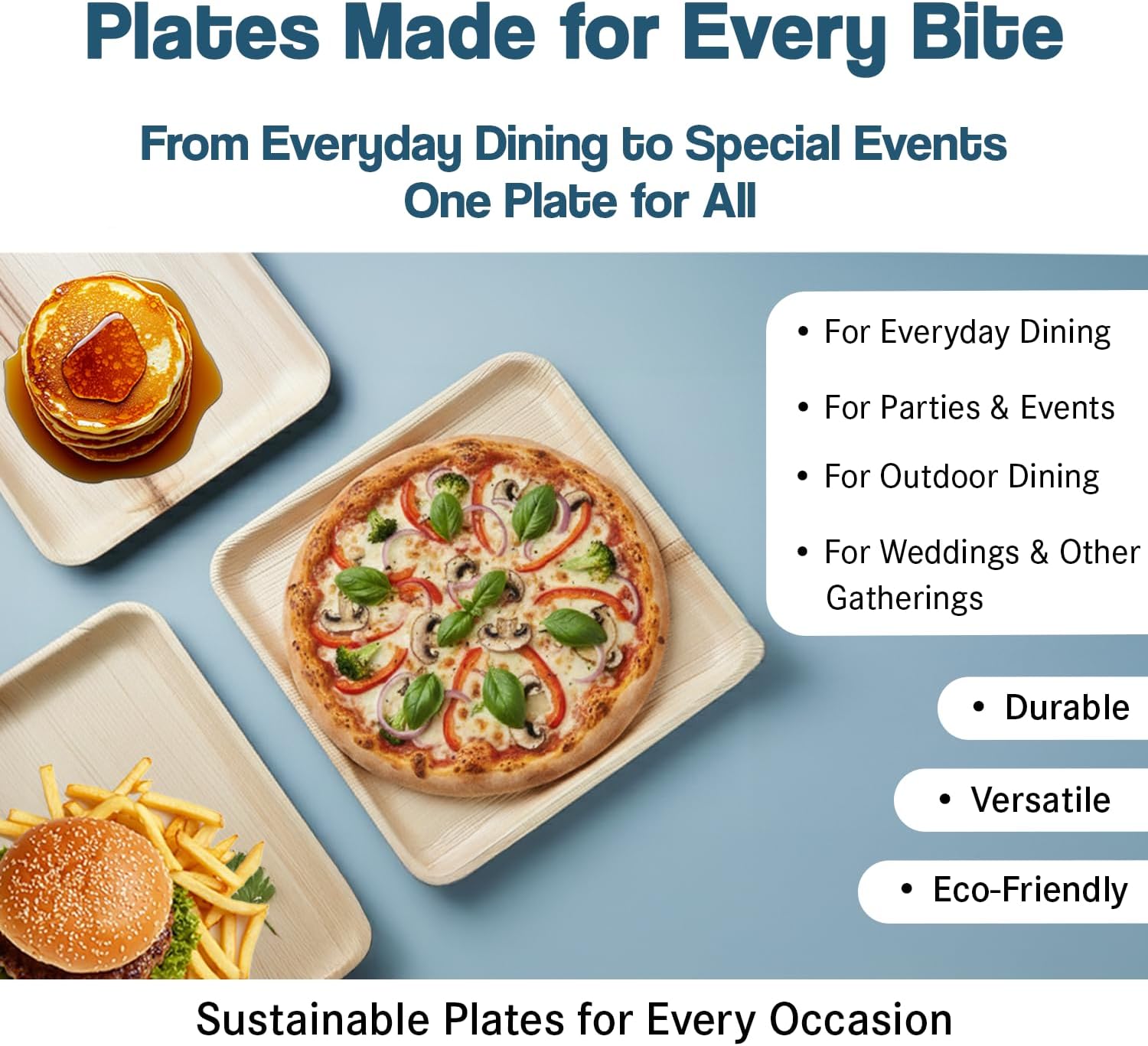 Bulk 7" Square Palm Leaf Plates (50-Count) - 100% Natural & Compostable Modern Eco Plates for Professional Use