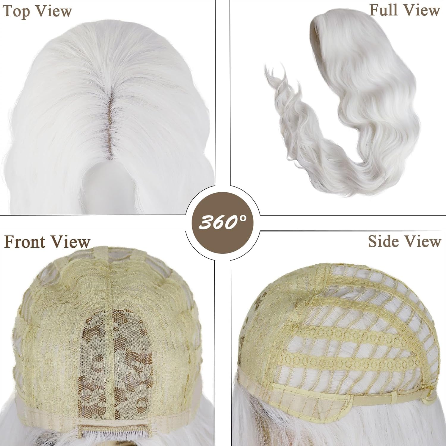 GNIMEGIL 30 Inch Long White Curly Wigs For Women Cosplay Wavy Heat Resistant Synthetic Fiber Middle Part Natural Silky Storm Wig For Halloween Costume
