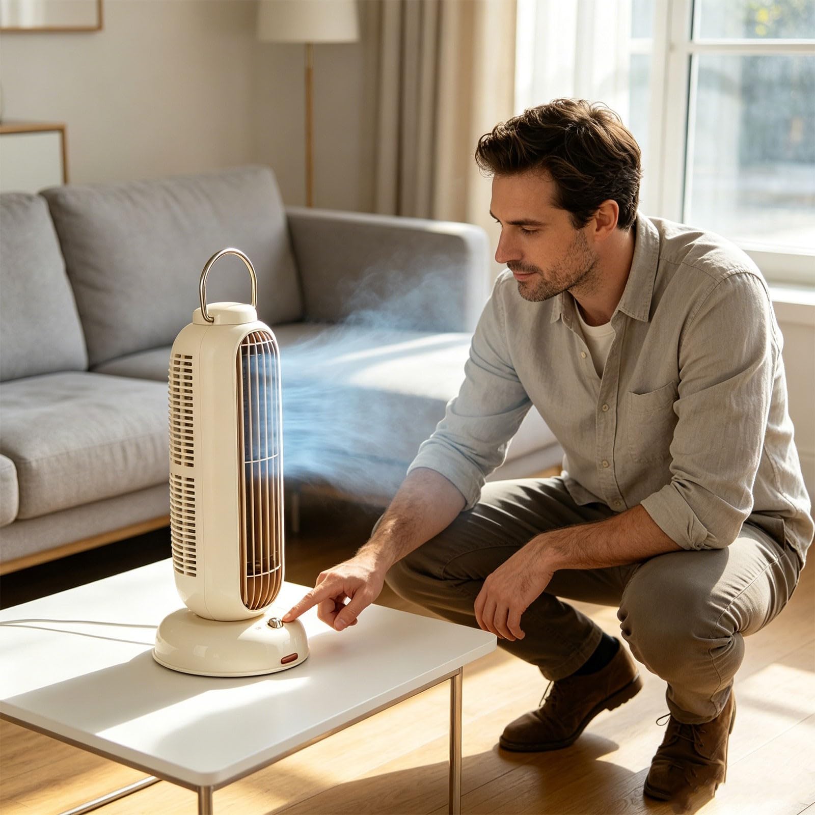 Generisch Ventilatore compatto per camera da letto per interni, ventilatore da tavolo portatile con 4 livelli di inclinazione di 90°, funzione aroma silenzioso, design con pulsante per (B, 12 x 13 x