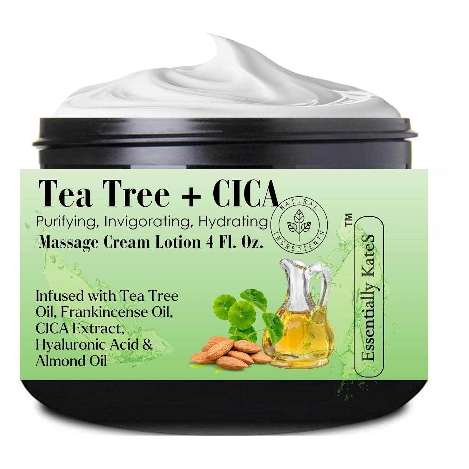 Essentially KateS Tea Tree 2.5% Body Cream Massage Lotions 4 oz, Infused with Centella Asiatica and Frankicensae Oil – Soothing, Hydrating, and Revitalizing – Fights Sore Muscle and Stiffness.