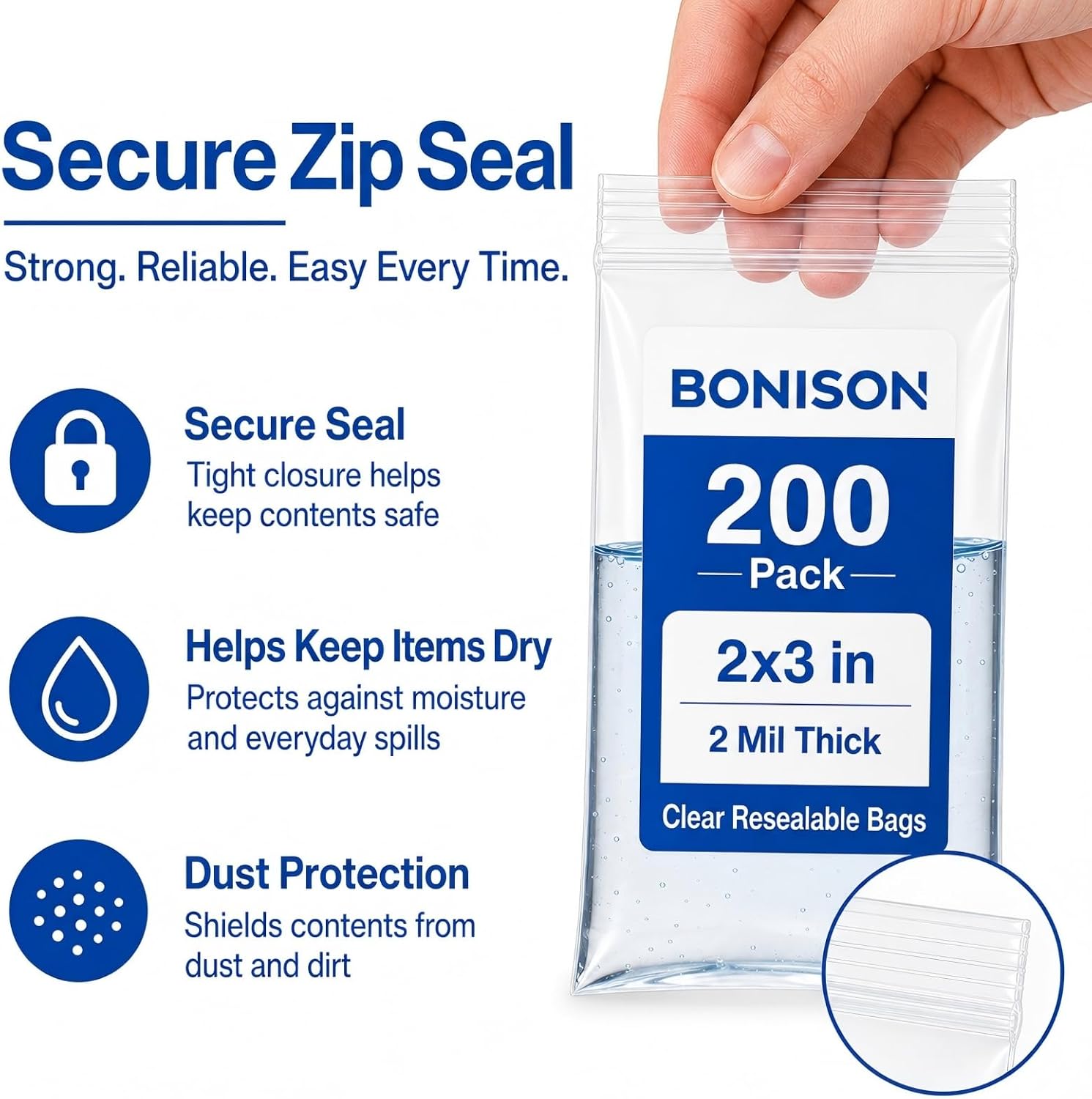 2x3 Inch Clear Reclosable Bags 200 Pack, 2 Mil Small Zip Bags for Jewelry, Pills, Beads, Craft Supplies, Small Parts, Resealable Plastic Baggies for Samples, Earrings, Seeds & Daily Storage image 4