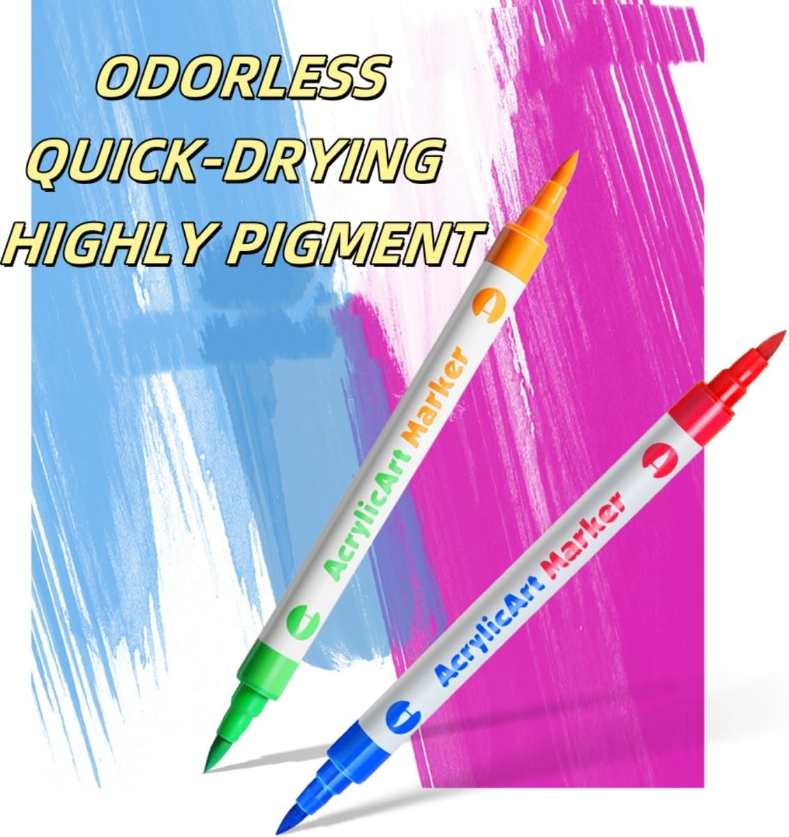 Acrylic Paint Markers, 96 Colors Acrylic Paint Pens, Dual Brush Tip Acrylic Markers Set, Dual Colors Acrylic Paint Pens for Stone, Wood, Painting, Drawing, DIY Crafts (48 Packs)