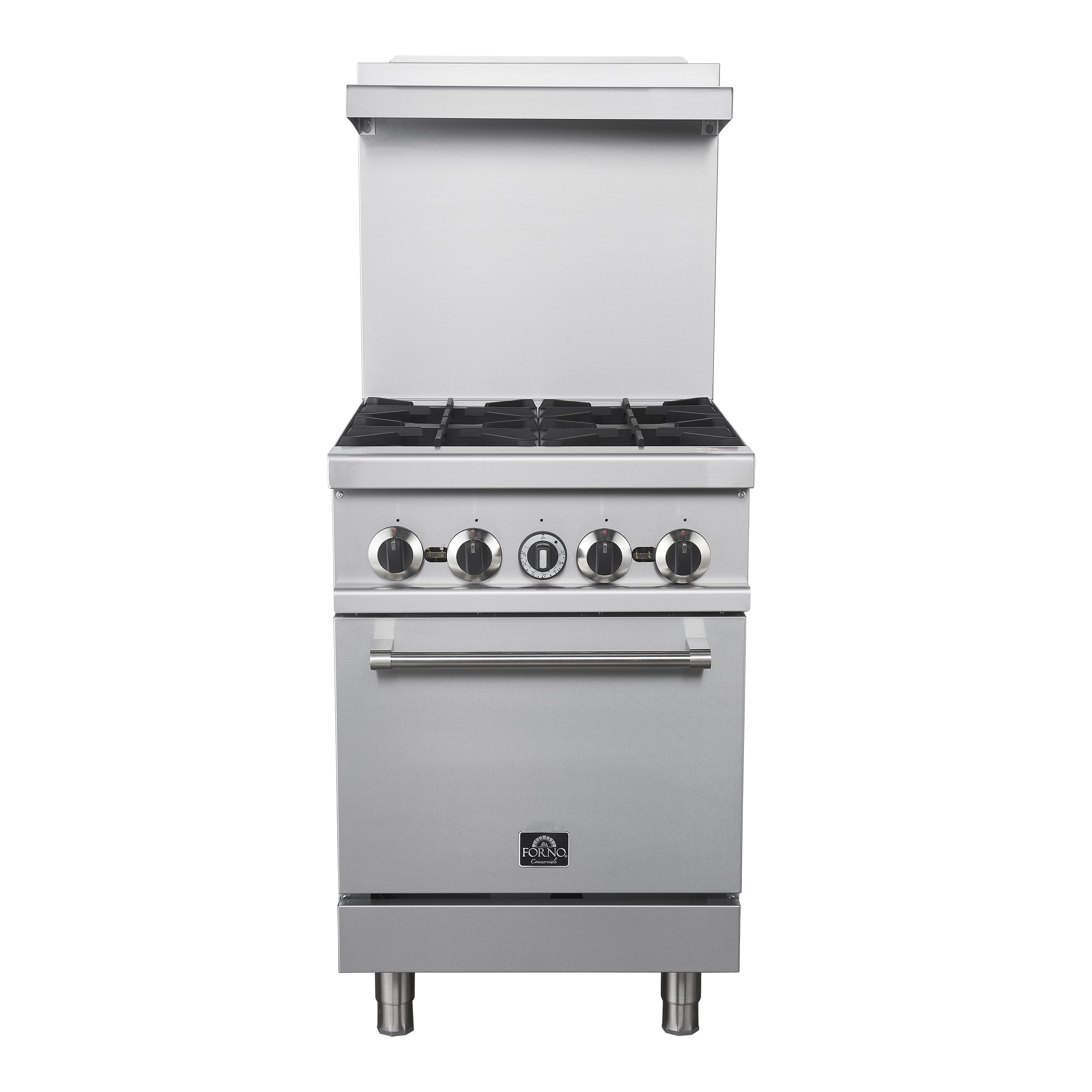 Forno Commerciale 24" Stainless Steel Gas Range with 4 Sealed Burners - 120,000 BTU Total - Professional Freestanding Kitchen Stove &amp; Easy Clean Design