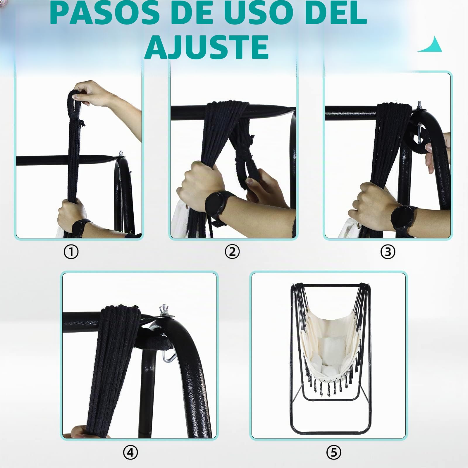 CCLIFE Silla Hamaca Colgante con Soporte, Columpio con Conjines, Carga Máxima 100 kg, para Interior y Exterior Beige
