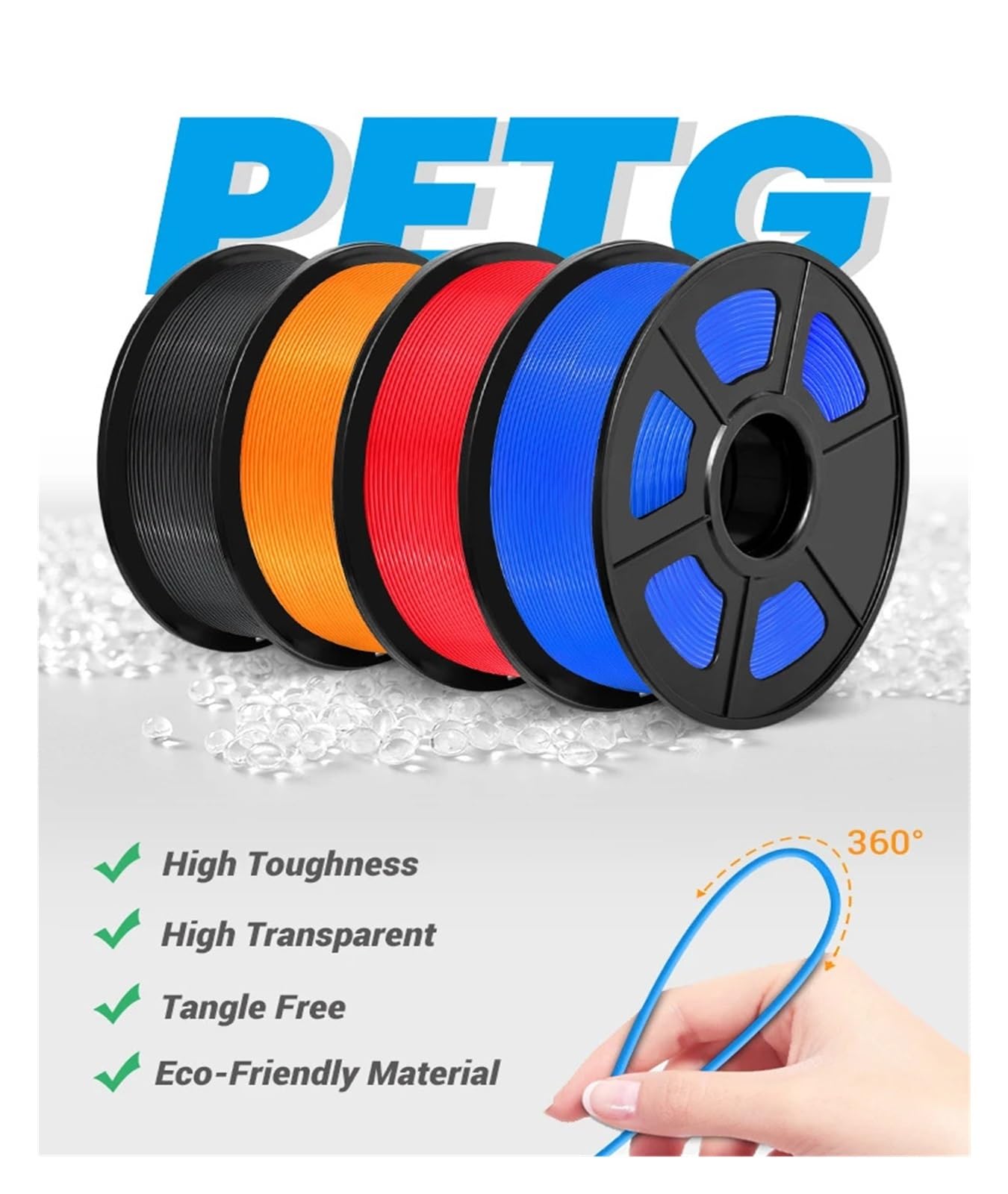 Filament do drukarek 3D, Filament PETG 5KG 1,75 mm do włókien do drukarek 3D, półprzezroczyste materiały do ​​druku 3D Pakowanie w worki próżniowe(BLACK PETG 5pcs)
