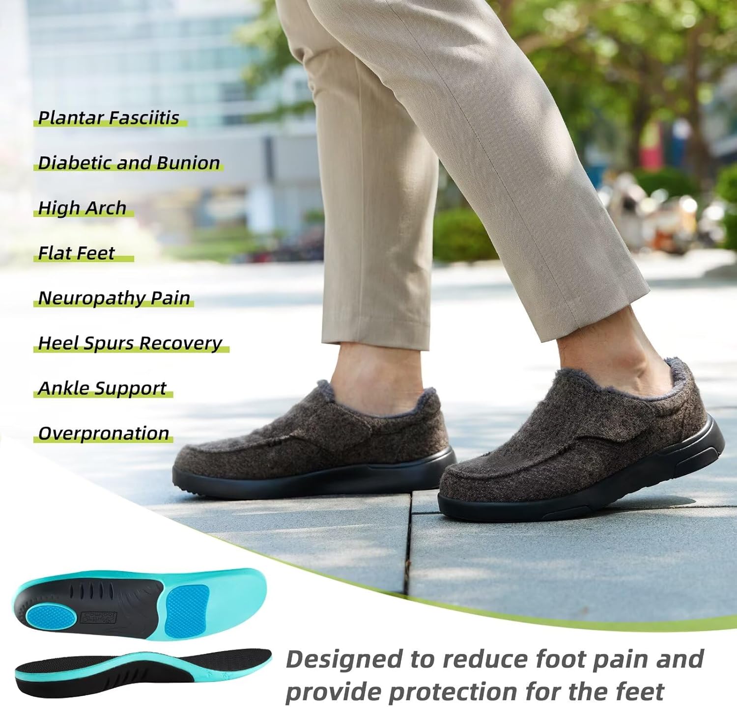 OrthoComfoot Mens Orthopedic Slippers Shoes with Arch Support: Plantar Fasciitis House Slip On Loafers, Comfortable Moccasin Mule Clogs for Indoor Outdoor - Image 2