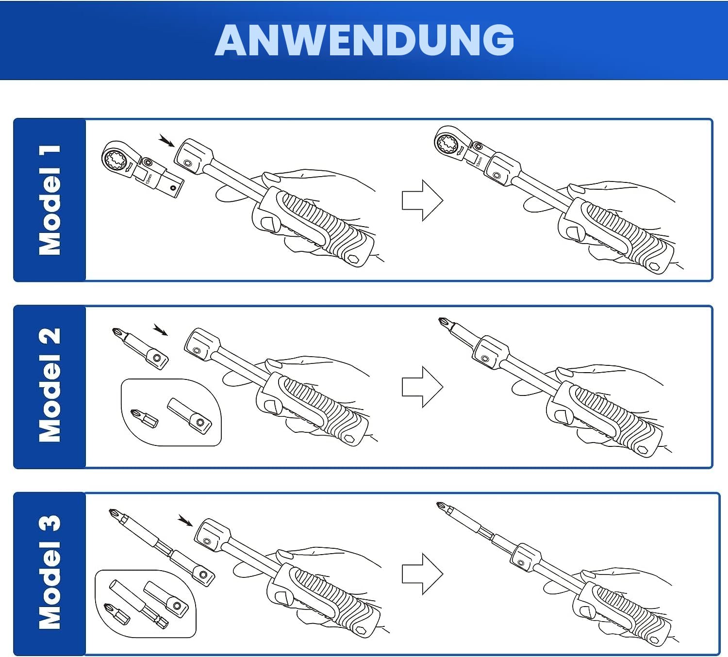 27-teiliger Ringmaulschlüssel-Set mit Ratschen-Flexkopf, Wechselbits für Inbus 6-20 mm & Torx im praktischen Werkzeugkoffer
