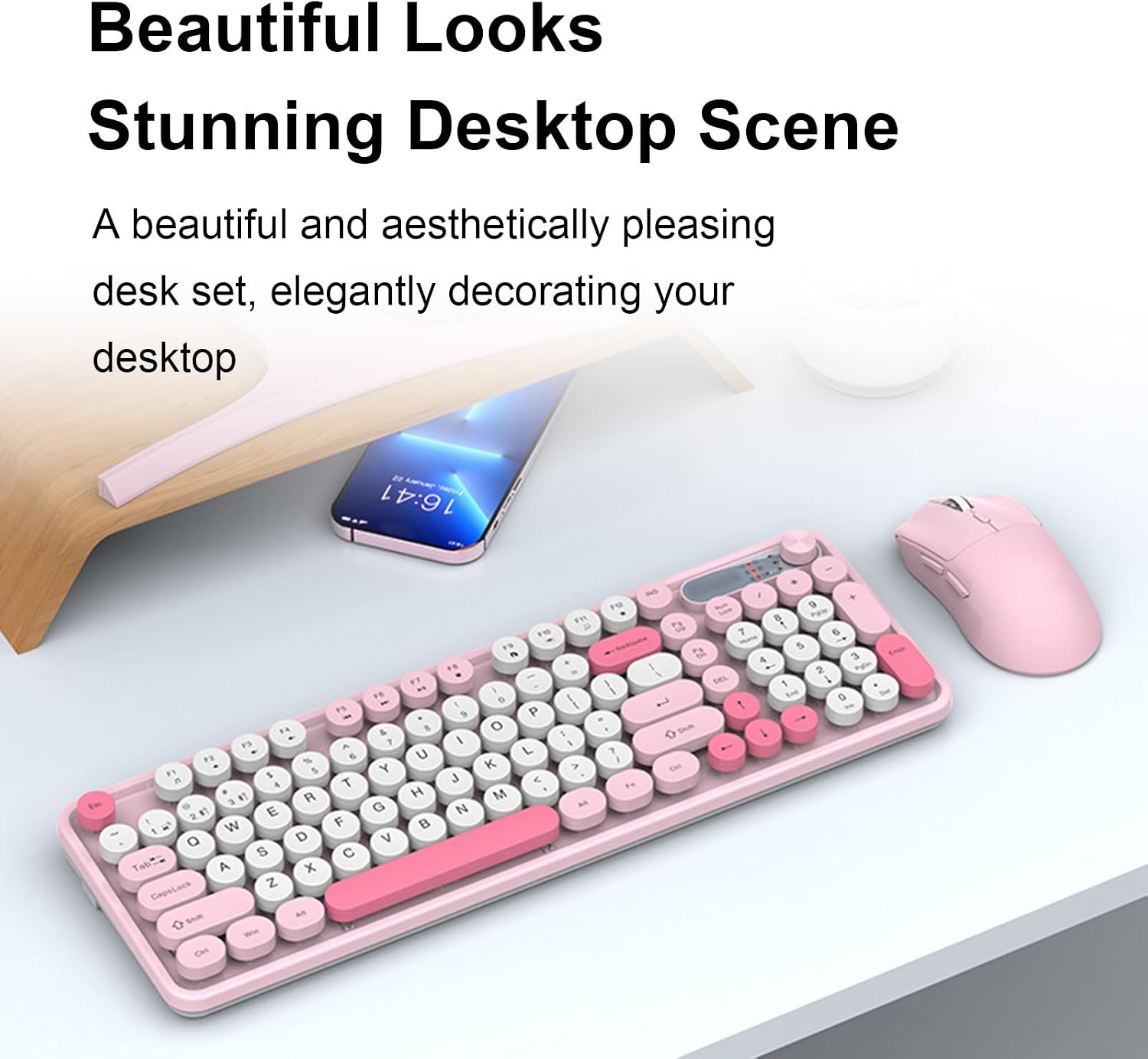 Wireless Keyboard and Mouse Combo, Dual Mode 2.4G BT Rechargeable, 98 Keys Minimalist Design, Ergonomic Mouse with 1800 DPI, for Computer Laptop PC (Pink)