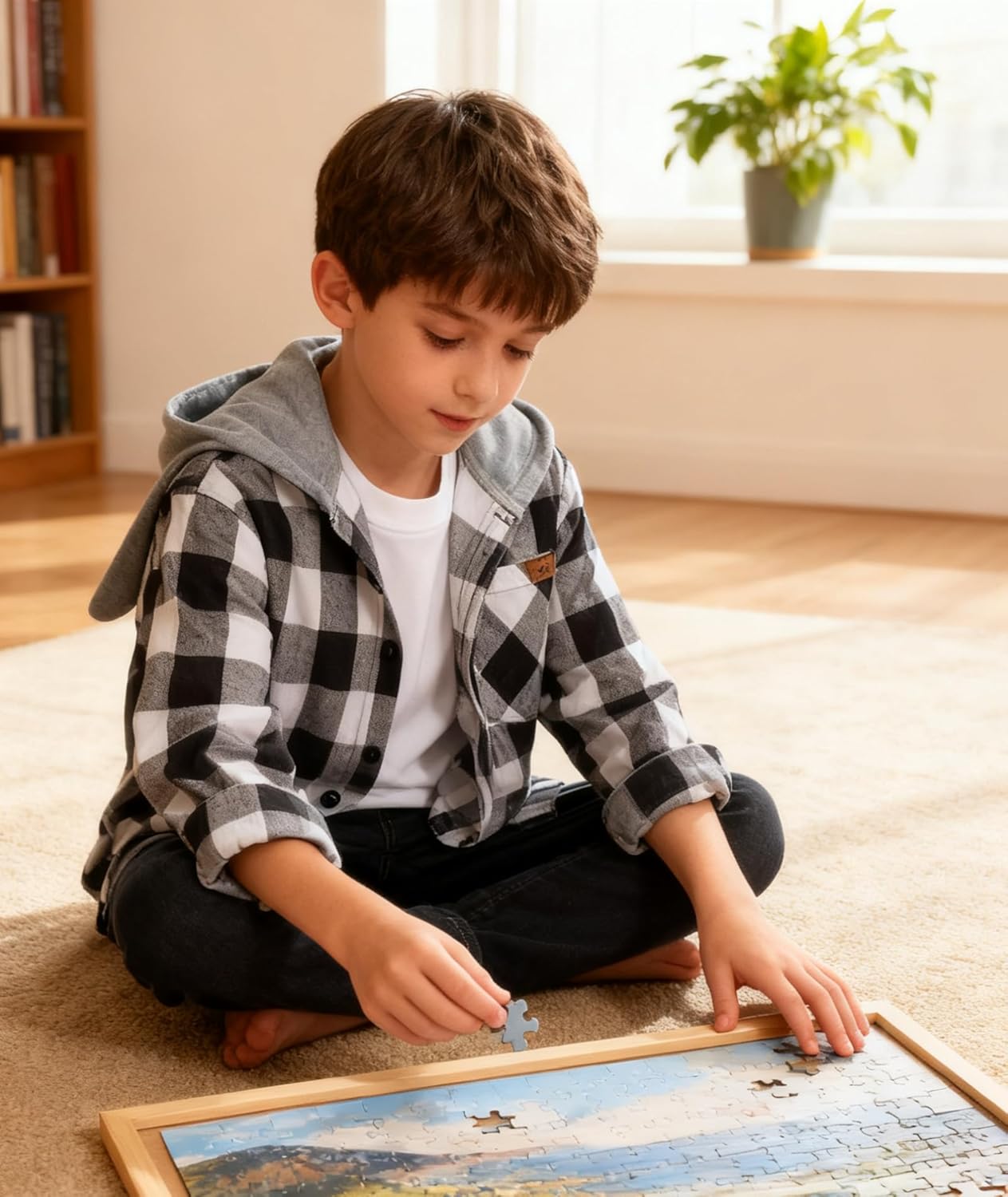 Boys Plaid Flannel Shirts Unisex Kids Long Sleeve Casual Button Down Shirt with Hood - Image 2