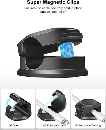 Miniatura 6 de Paquete de 6 clips magnéticos para cables, organizador de cables para escritorio, organizador de cables magnético, organizador de cables adhesivo