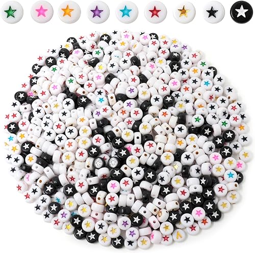 Miniatura 8 de Honbay 3.53 oz (alrededor de 720 unidades) de 0.276 in de cuentas acrílicas planas redondas con patrón de estrella, cuentas espaciadoras de