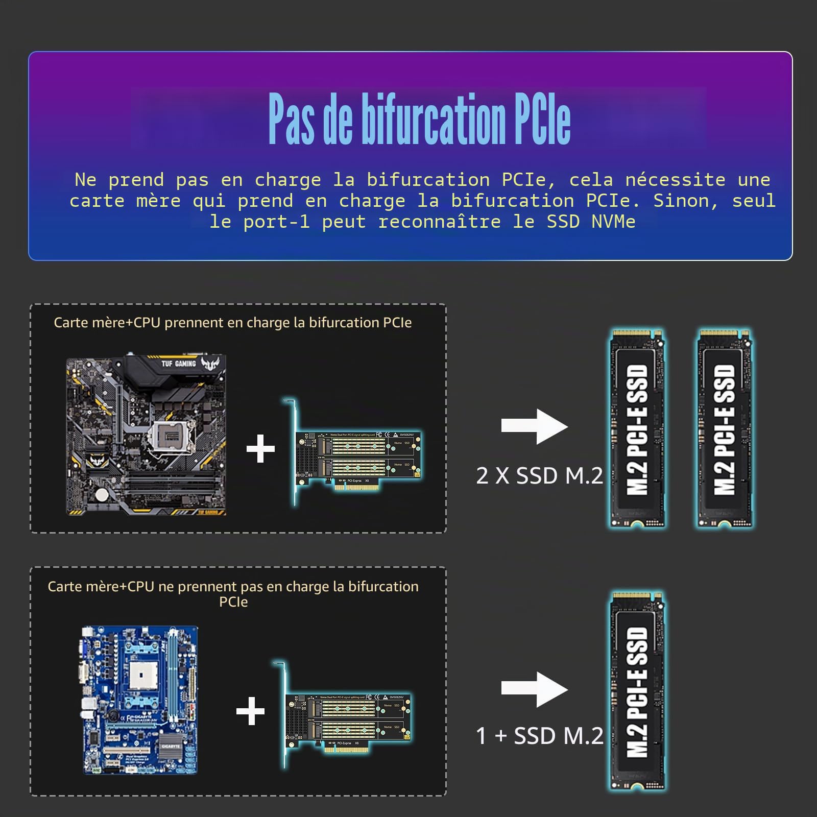 GLOTRENDS PA21 Dual Adaptateur M.2 NVMe vers PCIe 4.0 X8 sans Bifurcation PCIe, Configuration Raid M.2 NVMe Via l'outil du OS(Support 22110/2280 Size), (Carte mère avec Bifurcation PCIe requise)