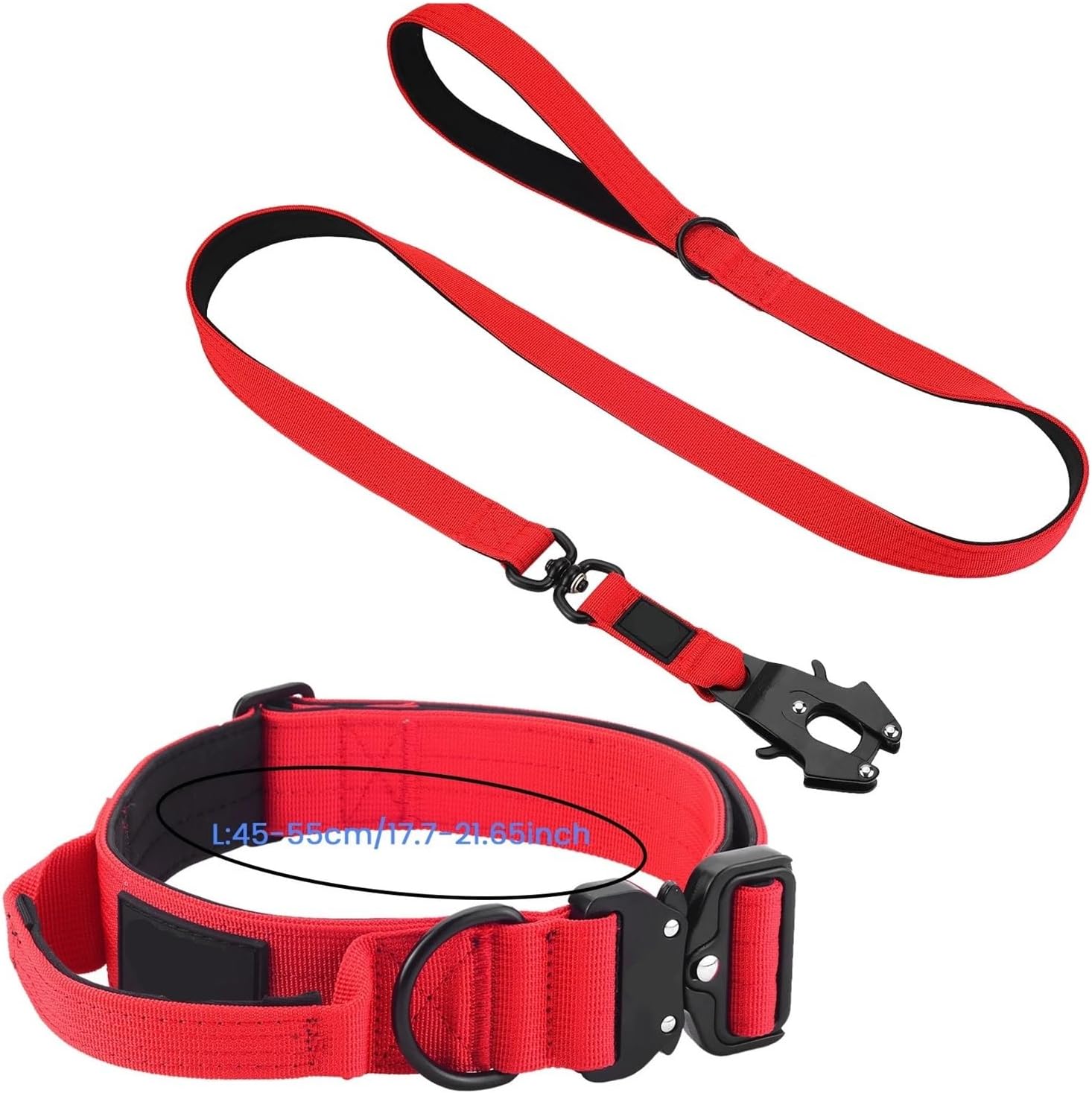 Tactical Dog Collar Leash Set Leash Handle Military Can Dur Nylon Pit Dog, Medium Large Walking Training Pet Accessories(Red Long-L)